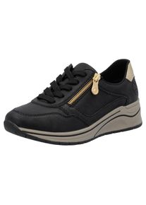 Keilsneaker Rieker, Damen, Gr. 40, gold (schwarz, goldfarben), Lederimitat, Schuhe Keilsneaker, Halbschuh, Schn&uuml;rschuh, Freizeitschuh mit Soft-Einlage