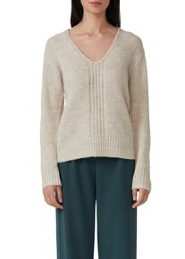 Strickpullover s.Oliver, Damen, Gr. 40, beige (light beige melange), Strick, Obermaterial: 60% Polyacryl, 22% Polyester, 10% Alpaka, 8% Polyamid, unifarben, h&uuml;ftbedeckend, V-Ausschnitt, Pullover Strickpullover, mit V-Ausschnitt