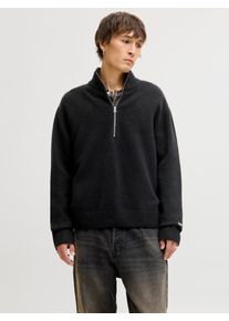 Jack & Jones Troyer JACK & JONES "JORNORREBRO KNIT HALF ZIP SN", Herren, Gr. XXL, schwarz, Strick, Obermaterial: 55% Baumwolle, 22% Polyester, 21% Polyacryl, 2% Elasthan, unifarben, relaxed fit h&uuml;ftlang, hoch geschlossener Ausschnitt, Strickb&uuml;ndchen, Pullover Troyer