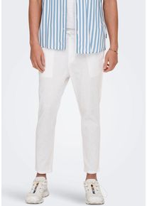 Only & Sons Stoffhose ONLY & SONS "ONSLINUS CROP 0007 COT LIN PNT NOOS", Herren, Gr. XL, N-Gr, wei&szlig; (hellwei&szlig;), Web, Obermaterial: 75% Baumwolle, 25% Leinen, unifarben, slim fit kn&ouml;chellang, Hosen Stoffhose, mit Leinen