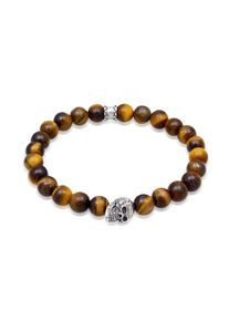 Armkette Kuzzoi "Armband Tigerauge Totenkopf Bead Steinarmband 925 Silber" Gr. 210, braun, Armb&auml;nder, Herren, 210, Silber 925 (Sterlingsilber), Armkette