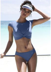 active by Lascana Crop-Bikini-Top LASCANA ACTIVE "Oceana", Damen, Gr. 38, Cup C/D, blau (rauchblau), Recycling-Polyamid, Bikini-Oberteile Crop-Bikini-Top, mit modischer Knotenoptik