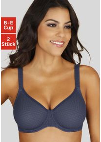 T-Shirt-BH Petite Fleur, Damen, Gr. 100, Cup D, blau (marine, toffee), Spitze, Obermaterial: 86% Polyamid, 14% Elasthan, BHs T-Shirt-BH, mit B&uuml;gel und grafischer Spitze, Basic Dessous