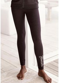 Leggings BENCH. LOUNGEWEAR, Damen, Gr. 44/46, N-Gr, grau (anthrazit meliert), Single Jersey, Obermaterial: 63% Baumwolle, 32% Polyester, 5% Elasthan, bestickt, meliert, unifarben, Basic, figurbetont lang, Hosen Leggings, mit gl&auml;nzender Logostickerei, Loungewear, Topseller