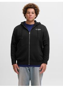 Jack & Jones PlusSize Kapuzensweatshirt "JJESOHO SWEAT ZIP HOOD NOOS PLS", Herren, Gr. 4XL, schwarz, angeraute Sweatware, Obermaterial: 80% Baumwolle, 20% Polyester, JACK & JONES PLUSSIZE, bedruckt, regular fit, Rippb&uuml;ndchen, Sweatshirts Kapuzensweatshirt