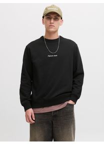 Jack & Jones Sweatshirt JACK & JONES "JORNORREBRO EMB SWEAT CREW NOOS", Herren, Gr. L, schwarz, angeraute Sweatware, Obermaterial: 89% Baumwolle, 11% Polyester, bedruckt, relaxed fit normal, Rundhals, Rippb&uuml;ndchen, Sweatshirts Sweatshirt, mit Logo Print