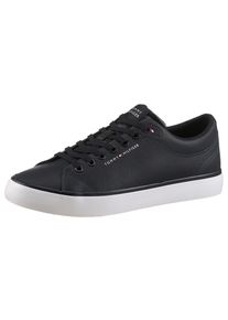 Sneaker Tommy Hilfiger "TH HI VULC CORE LOW LTH II ESS", Herren, Gr. 40, blau (dunkelblau), Lederimitat, unifarben, Schuhe Sneaker, Freizeitschuh, Halbschuh, Schn&uuml;rer in schmaler Form