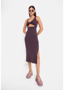 Midikleid LSCN BY LASCANA, Damen, Gr. 44, N-Gr, lila (pflaume), Rippware, Obermaterial: 97% Baumwolle, 3% Elasthan, unifarben, sehr figurbetont ca. Mitte Wade, Rundhals, Kleider Midikleid, aus weicher Rippware