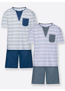 w&auml;schepur Schlafanzug W&Auml;SCHEPUR, Herren, Gr. 44/46, blau (anthrazit, marine), 100% Baumwolle, Homewear-Sets Schlafanzug