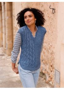 Pullunder Inspirationen "Pullunder", Damen, Gr. 52, blau (rauchblau), 60% Baumwolle, 40% Polyacryl, unifarben, Pullover Pullunder