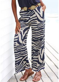 Palazzohose Lascana, Damen, Gr. 46, N-Gr, creme, graublau bedruckt, Web, Obermaterial: 100% Viskose, bedruckt, figurumspielend kn&ouml;chellang, Hosen Palazzohose, mit Animalprint, Schlupfhose, Wide-Leg, modisch, Topseller