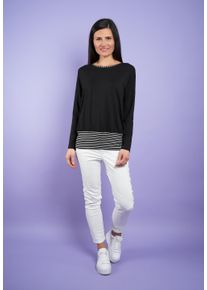 Longshirt Seidel Moden "Exklusiv bei OTTO", Damen, Gr. 38, schwarz, Jersey, Obermaterial: 94% Viskose, 6% Elasthan, gestreift, unifarben, gerade h&uuml;ftbedeckend, Rundhals, Shirts Longshirt, Unifarben, mit Streifen-Details -MADE IN GERMANY