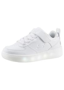 Sneaker Skechers "Blinkschuh SPORT COURT 92- SHOW MADDOX", M&auml;dchen, Gr. 35, wei&szlig;, Lederimitat, unifarben, Schuhe Sneaker, Schn&uuml;rschuh mit Blinkfunktion, Gr&ouml;&szlig;enschablone zum Download