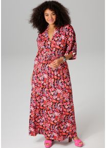 Sommerkleid ANISTON PLUS, Damen, Gr. 50, N-Gr, bunt, Jersey, Obermaterial: 95% Viskose, 5% Elasthan, bedruckt, gebl&uuml;mt, gemustert, l&auml;ssig geschnitten kn&ouml;chelfrei, V-Ausschnitt, Kleider Sommerkleid, in trendy Maxil&auml;nge
