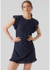 V&eacute;ro Moda Rundhalsshirt VERO MODA "VMTASSA SL FRILL TOP NOOS", Damen, Gr. XL, blau (navy blazer), Jersey, Obermaterial: 95% Polyester, 5% Elasthan, unifarben, loose fit normal, Rundhals, Shirts Rundhalsshirt, Materialmix, loose fit