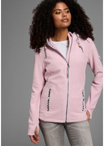 Fleecejacke Kangaroos, Damen, Gr. 44/46, rosa (rose), Fleece, Obermaterial: 100% Polyester, kontrastfarbene Details, unifarben mit Farbeinsatz, bequem h&uuml;ftbedeckend, Jacken Fleecejacke, figurbetonte Passform, mit Kapuze und Kordelzug, &Uuml;bergangsjacke, Topseller