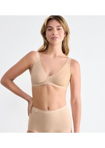 Soft-BH Sloggi "Basic+", Damen, Gr. 80, Cup A, beige (natur), Single Jersey, Obermaterial: 80% Baumwolle, 18% Elasthan, 2% Polyamid, unifarben, Basic, BHs Soft-BH, perfekter Sitz, ohne B&uuml;gel, ohne Einlagen, tiefer V-Ausschnitt