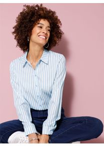 Klassische Bluse Classic Basics, Damen, Gr. 48, blau (eisblau, wei&szlig;, gestreift), 100% Polyester, gemustert, mehrfarbig, Blusen Klassische Bluse