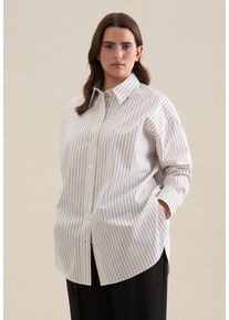 Longbluse Seidensticker "Schwarze Rose", Damen, Gr. 4XL48, wei&szlig;, 100% Baumwolle, gestreift, oversize, ohne Ausschnitt, Blusen Longbluse, Langarm Kragen Streifen