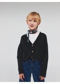 Strickjacke name it "NKFHOLLY BOXY SHORT KNIT CARD NOOS", M&auml;dchen, Gr. 122 (128), grau (dunkelgrau melange), Strick, Obermaterial: 79% Polyester, 13% Polyacryl, 5% Wolle, 3% Elasthan, unifarben, normal h&uuml;ftlang, tiefer V-Ausschnitt, Strickb&uuml;ndchen, Strickjacken Strickjacke, in modischer Boxy-Form, mit tiefem V-Ausschnitt