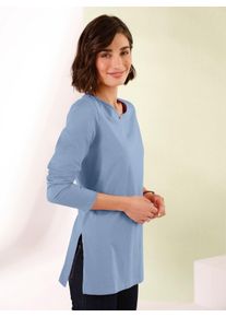 Langarmshirt Classic Basics "Longshirt", Damen, Gr. 40, blau (bleu), 100% Baumwolle, unifarben, Rundhals, Shirts Langarmshirt