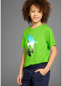 T-Shirt Kidsworld "Skating - Druck", Jungen, Gr. 128/134, gr&uuml;n, Jersey, Obermaterial: 100% Baumwolle, bedruckt, Basic, Rundhals, Shirts T-Shirt, Kurzarm, Basic-Passform, bedruckt, Rundhalsausschnitt