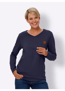 V-Shirt Classic Basics "Langarm-Shirt", Damen, Gr. 54, blau (marine), 100% Baumwolle, unifarben, V-Ausschnitt, Shirts V-Shirt