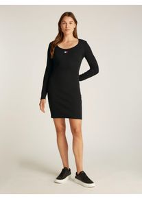 Jerseykleid Tommy Jeans CURVE "TJW BADGE RIB BODYCON DRESS EXT", Damen, Gr. 4XL (48), N-Gr, schwarz, Jersey, Obermaterial: 96% Baumwolle, 4% Elasthan, unifarben, figurbetont, Kleider Jerseykleid, in Gro&szlig;en Gr&ouml;&szlig;en, Rippware, Bodycon