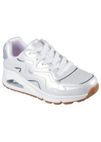 Sneaker Skechers "UNO GEN1", M&auml;dchen, Gr. 37, silber (wei&szlig;, silberfarben), Lederimitat, gl&auml;nzend, Schuhe Sneaker, Schn&uuml;rschuh mit Memory Foam, Gr&ouml;&szlig;enschablone zum Download