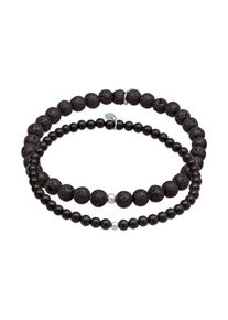 Armkette Kuzzoi "Armband Lava Onyx Edelstein Perlen Set Bead aus 925 Silber" Gr. 210, silber, Armb&auml;nder, Herren, 210, Silber 925 (Sterlingsilber), Armkette