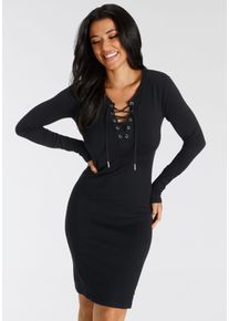 Strickkleid Bruno Banani, Damen, Gr. 36, N-Gr, schwarz, Feinstrick, Obermaterial: 70% Viskose, 30% Polyamid, clean, unifarben, figurumspielend kurz, Rundhals, Kleider Strickkleid, taillierter Schnitt, aus Viskosemischung, elastisches Material