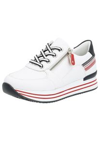 Plateausneaker Remonte, Damen, Gr. 45, bunt (wei&szlig;, dunkelblau), Leder, Schuhe Plateausneaker, mit Wechselfu&szlig;bett, Freizeitschuh, Halbschuh, Schn&uuml;rschuh