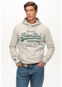 Kapuzensweatshirt Superdry "VL DUO CLASSIC HOOD", Herren, Gr. XL, ice grau marl, angeraute Sweatware, Obermaterial: 80% Baumwolle, 20% Polyester, bedruckt, meliert, regular fit normal, Rundhals, Rippb&uuml;ndchen, Sweatshirts Kapuzensweatshirt