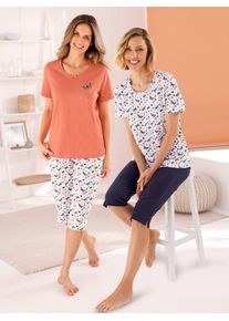 w&auml;schepur Capri-Pyjama W&Auml;SCHEPUR, Damen, Gr. 44/46, bunt (wei&szlig;, bedruckt, papaya), 100% Baumwolle, Homewear-Sets Capri-Pyjama
