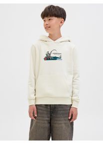 Jack & Jones Kapuzensweatshirt JACK & JONES JUNIOR "JORSKULL NATURE SWEAT HOOD SN JNR", Jungen, Gr. 140, wei&szlig; (antique wei&szlig;), angeraute Sweatware, Obermaterial: 60% Baumwolle, 40% Polyester, bedruckt, regular fit, Rippb&uuml;ndchen, Sweatshirts Kapuzensweatshirt