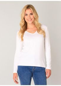 Langarmshirt Base Level, Damen, Gr. 36, wei&szlig;, Web, Obermaterial: 96% Viskose, 4% Elasthan, unifarben, regular fit normal, V-Ausschnitt, Shirts Langarmshirt, mit V-Ausschnitt