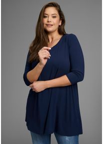 Tunikashirt LAURA SCOTT CURVE, Damen, Gr. 52/54, blau (navy), Single Jersey, Obermaterial: 94% Viskose, 6% Elasthan, unifarben, Basic, A-Linie Po-bedeckend, Rundhals, Shirts Tunikashirt, mit 3/4-&Auml;rmeln in schmeichelnder A-Linie &ndash; GROSSE GR&Ouml;SSEN, Topseller
