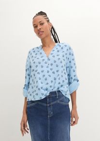 Langarmbluse bonprix "Oversize-Bluse aus luftigem Musselin", Damen, Gr. 42, blau (hellblau paisley), Web, Obermaterial: 100% Baumwolle, bedruckt, oversize normal, V-Ausschnitt, mit Aufschlag, Blusen Langarmbluse, Oversize-Passform, f&uuml;r den Alltag, aus Musselin, mit V-Ausschnitt