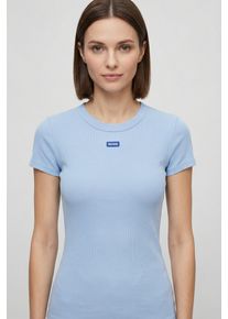 T-Shirt HUGO BLUE "Easy Tee", Damen, Gr. L (40), open blau 477, Rippstrick, Obermaterial: 96% Baumwolle, 4% Elasthan, unifarben, slim fit normal, Rundhals, eng eingefasste Kante, Shirts T-Shirt, mit HUGO Aufn&auml;her