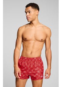 Badeshorts Puma "Puma SWIM MEN PRINTED CAT SHORT SHORTS", Herren, Gr. M, N-Gr, rot glamour combo, Web, Obermaterial: 100% Polyester, Badehosen Badeshorts, mit Gummizug und seitlichen Taschen