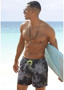 Badeshorts Venice Beach "Mat", Herren, Gr. XL (54/56), N-Gr, grau (grau, schwarz), Microfaser, Microfaser, Recycling-Polyester, Badehosen Badeshorts, mit trendigem Batikdruck