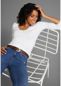 Lederg&uuml;rtel Laura Scott, Damen, Gr. 125, braun (baileys), Rindsleder, unifarben mit Farbeinsatz, G&uuml;rtel Lederg&uuml;rtel, f&uuml;r Damen mit mattsilber Schnalle - NEW - bis Gr.135