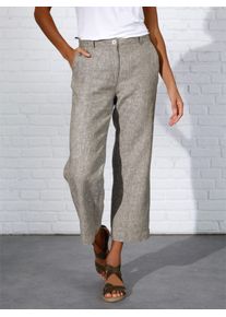 Leinenhose CREATION L PREMIUM, Damen, Gr. 48, Normalgr&ouml;&szlig;en, gr&uuml;n (khaki, wei&szlig;, meliert), 100% Leinen, meliert, unifarben, 7/8-L&auml;nge, Hosen Leinenhose
