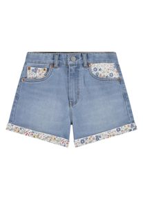 Jeansshorts LEVI'S KIDS "LVG PRINT BLOCK MOM SHORT", M&auml;dchen, Gr. 5 (110), N-Gr, fully baked, Denim/Jeans, Obermaterial: 69% Baumwolle, 30% Polyester, 1% Elasthan, kontrastfarbene Details, Po-bedeckend, Jeans Jeansshorts, mit kontrastfarbenen Details