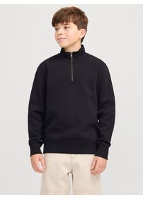 Jack & Jones Sweatshirt JACK & JONES JUNIOR "JJEBRADLEY SWEAT HALF ZIP NOOS JNR", Jungen, Gr. 140, schwarz, angeraute Sweatware, Obermaterial: 61% Polyester, 39% Baumwolle, unifarben, relaxed fit normal, ohne Ausschnitt, Rippb&uuml;ndchen, Sweatshirts Sweatshirt