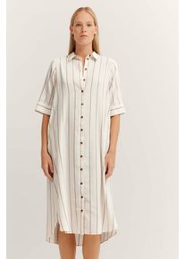 Hemdblusenkleid Bugatti, Damen, Gr. 40, Normalgr&ouml;&szlig;en, beige (60, taupe), 56% Leinen, 28% Polyester, 14% Viskose, 2% Elasthan, gestreift, normal, Kleider Hemdblusenkleid, aus Leinen-Mix