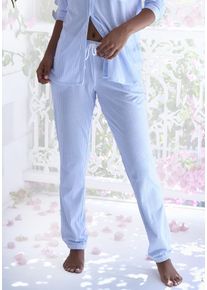 Pyjamahose s.Oliver, Damen, Gr. 44/46, N-Gr, blau (himmelblau, gestreift), Single Jersey, Obermaterial: 50% Baumwolle, 50% Viskose, gestreift, bequem lang, Hosen Pyjamahose, Innenbeinl&auml;nge ca. 78cm bei Gr&ouml;&szlig;e 36/38, Topseller