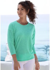 Langarmshirt Vivance "mit modischer Struktur", Damen, Gr. 40/42, blau (t&uuml;rkis), Strick, Obermaterial: 65% Polyester (REPREVE), 35% Baumwolle, Strukturmuster, unifarben, Basic, bequem, Rundhals, Shirts Langarmshirt, aus b&uuml;gelfreier Qualit&auml;t mit Baumwolle, Topseller