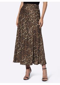 Satinrock Heine, Damen, Gr. 40, braun (braun, schwarz, bedruckt), 100% Viskose, bedruckt, gemustert, mehrfarbig, lang, R&ouml;cke Satinrock