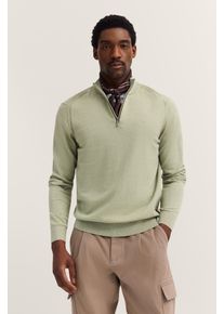 Troyer Bugatti "Regular Fit", Herren, Gr. L, 130, moos, Strick, 95% Baumwolle, 5% Kaschmir, unifarben, regular fit, ohne Ausschnitt, Rippb&uuml;ndchen, Pullover Troyer, aus Baumwolle-Kaschmir mit Rei&szlig;verschluss